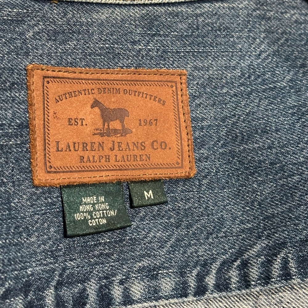 Vintage Ralph Lauren Jeans Co Denim Jacket Leather Patch Horse Logo Size M - Picture 2 of 9